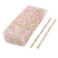 uxcell Paper Flower Print Cold Drinking Shop Juice Soda Disposable Straws 0.6cm Dia 100pcs