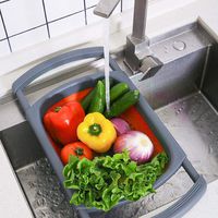 Kitchen Collapsible Colander,Colander Collapsible Silicone,Colander Strainer Over The Sink Vegetable/Fruit Colanders Strainers With Extendable Handles, Folding Strainer for Kitchen (red and gray)