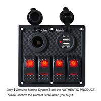 Camper 4 Gang On-Off Rocket Switch Panel Red LED Indicator, Waterproof with 15A Fuse 5V Dual 2.1A USB Charger Socket,12V Power Socket for Vessels Marine