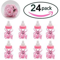 Baby bottles for Baby shower, 24Pcs Mini girl Baby shower favors Candy Bottle with 5Pcs Artificial Rose for Newborn Baby Baptism Party, baby shower party décor,pink,Noex Direct (Bottle Rose-1)