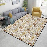 YucouHome Paisley Checkered Children's Software Games, Floral Patterns with Paisley Inspired and Tulips Persian Hippie Art, Fashionable High Class Living Dinning Room(6'x 9') White Chocolate Umber
