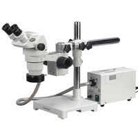 AmScope ZM-3B-FOR Professional Binocular Stereo Zoom Microscope, EW10x Eyepieces, 6.7X-45X Magnification, 0.67X-4.5X Zoom Objective, Fiber-Optic Ring Light, Single-Arm Boom Stand, 110V-120V