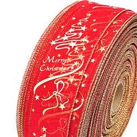 Glitter Christmas Tree Wired Sheer Ribbon, Organza Sheer Red and Gold Wired Ribbon for Christmas Gift Wrap Decoration, 2.5 Inches Wide 11 Yards Long