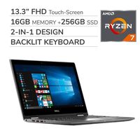 Dell 2-in-1 2019 Premium 13.3'' FHD Touch-Screen Laptop Notebook Computer, 4-Core AMD Ryzen 7 2.2 GHz, 16GB RAM, 256GB Solid State Drive, Backlit Keyboard, Wi-Fi, Bluetooth,Webcam, HDMI,No DVD,Win 10