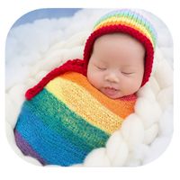 Newborn Baby Photo Props Boy Girls Blanket Backdrop Rainbow Wrap Cloth Photo Shoot Outfits Baby Photography Props (Hat and wrap Cloth)