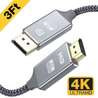 Capshi DisplayPort to HDMI Cable - 3 Ft 4K UHD Nylon Braided Gold-Plated DP-to-HDMI Unidirectional Cord DP to HDMI Male Chords Display Port to HDTV Monitor Video Connector DP to HDMI Ports Adapter