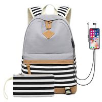 Waterproof Canvas Backpack for College Girls Women USB Charging Port Fits 14" Laptop Backpack Daypack School Bookbag (Grey)