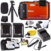 Nikon COOLPIX AW130 Waterproof Digital Camera (Orange) - International Version (No Warranty) + EN-EL12 Battery + External Charger + 16GB SDHC Card + 32GB SDHC Card + Small Case Saver Bundle