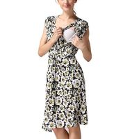 LEXUPA Women's Pregnancy Sleeveless Floral Print Breastfeeding Dress Nursing Sundress Black