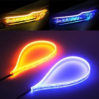 Blue Amber LED Strip Light 2Pcs 23 Inches 114 PCS Led Chip Dual Color Waterproof Car Flexible Daytime Running Light Strip DRL Switchback Headlight and Turn Signal Light Tube Easy Paste Install