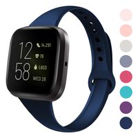 DYKEISS Sport Slim Silicone Band Compatible with Fitbit Versa/Versa Lite Edition, Thin Soft Narrow Silicone Replacement Strap Wristband Accessory for Fitbit Versa Smart Watch (Small, Navy Blue)