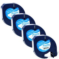 Replace DYMO LetraTag Refills 91331 S0721660,Self-Adhesive Plastic Labeling Tapes Compatible with DYMO Label Makers LT100H, LT100T, LT110T, QX50,Black on White, 1/2 Inch x 13 Feet(12mm x 4m), 4 Pack