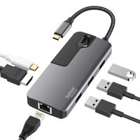 USB C Hub Adapter - 6 in 1 USB C Adapter for MacBook Pro USB C to USB, Multi-Ports Mac Dongle with 4K HDMI, 3 USB 3.0 Ports, RJ45 Ethernet Port, USB C Power Pass-Through Por for Type C