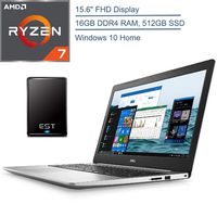 2020 Dell Inspiron 15 5000 15.6" FHD Laptop Computer, AMD Quad-Core Ryzen 7 2700U Beat i7-7200U Up to 3.8GHz, 16GB RAM, 512GB SSD, Radeon Vega 10, HDMI, Windows 10 + 500GB External Hard Drive