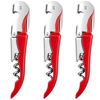 HYZ Waiter Corkscrew with Foil Cutter 3Pack, Double Hinged Wine Bottle Opener Set, High-End Wine Key for Bartender Server Waiter, Stainless Steel Heavy Duty Waiter's Corkscrew - Red