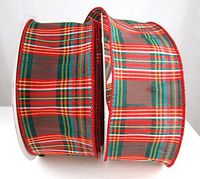 Wire Edged Kent Red, Green and Gold Dupioni Plaid Christmas Ribbon 2 1/2" - 25 Yards