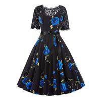 iNoDoZ Women Short Sleeve Halloween Musical Notes Print Vintage Flare Dress Blue