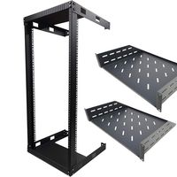 Kenuco Wall Mount Open Rack (25U + 2 x Shelf, Black)