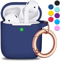 R-fun AirPods Case Cover with Keychain, Full Protective Silicone AirPods Accessories Skin Cover for Women Men Girl with Apple AirPods Wireless Charging Case, Front LED Visible-Midnight Blue