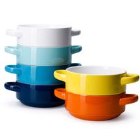 Sweese 108.002 Porcelain Bowls with Handles - 20 Ounce for Soup, Cereal, Stew, Chill, Set of 6, Hot Assorted Colors