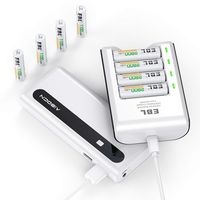 EBL USB Battery Charger and Power Bank 10,000mAh External Battery Charger and Rechargeable Batteries Combo - Rechargeable AA Batteries 2800mAh 4 Pack, AAA Rechargeable Batteries 1100mAh 4 Pack