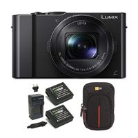 Panasonic LUMIX LX10 20.1MP 4K Digital Camera (Black) with Wasabi Battery/Charger Pack, and Camera Case Bundle (3 Items)