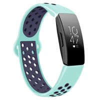 DYKEISS Compatible with Fitbit Inspire HR Fitness Tracker Sport Band, Soft Silicone Replacement Accessory Women Men Breathable Wristband Strap, Teal/Navy, Large