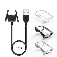 【1+3 Pack】 YiJYi Compatible with Fitbit Charge 3 Charger & Case Screen Protector,1 USB Replacement Charging Cable and 3 Full-Around Protective Cover Shell for Fitbit Charge 3 (Clear+Black+Silver)