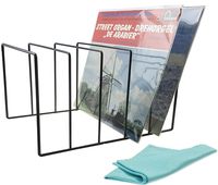 Record-Happy Vinyl Record Storage Holder - Premium Metal Rack Display Stand with Microfiber LP Cleaning Cloth - Vinyl coated Wire holds up to 50 Albums Solid Stylish Contemporary Concept for 12" discs