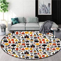 RUGSMAT Halloween Modern Machine Washable Round Bath Mat,Candies Owls and Castles Oriental Floor and Carpets Diameter-51