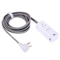 Non Surge Protector Power Strip with USB-C, Desktop Charging Station with 1 Outlet & 3 USB (1 USB-C Port 2 USB-A Totle 3.5A), 8 Ft Braided Extension Cord Flat Plug for Cruise Ship Travel Home Office