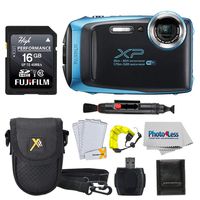 Fujifilm FinePix XP140 Digital Camera + 16GB SD Card + Case + Floating Strap + Cleaning System +Memory Card Wallet + Screen Protectors - Top Value Bundle (Sky Blue)