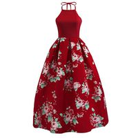Hemlock Women Long Formal Party Dress Floral Printed Sleeveless Halter Ceremony Dress Ball Gown (L, Wine)