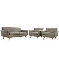 Modway Engage Mid-Century Modern Upholstered Fabric Two Armchair and Loveseat Set in Granite