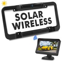 PORMIDO Solar Wireless Backup Camera License Plate with Monitor Kit 4.3 inch Universal Reverse Rear View Camera for Car Digital Stable Signal 170° Rearview Angle Easy Install No Wiring