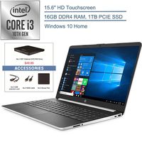2020 HP 15.6" Touchscreen Laptop Computer/ 10th Gen Intel Core i3 1005G1 Up to 3.4GHz (beat i5-7200u)/ 16GB DDR4 RAM/ 1TB PCIe SSD/ 802.11ac WiFi/ HDMI/ Windows 10 Home + EST External DVD+ Accessories
