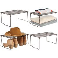 mDesign Farmhouse Metal Stacking Storage Shelf - Closet, Cabinet, Countertop 2-Tier Raised Organizer - for Bedrooms, Bathrooms, Entryways, Hallways - 4 Pack - Bronze