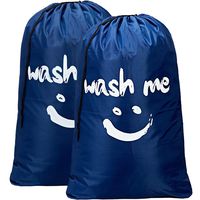HOMEST 2 Pack XL Wash Me Travel Laundry Bag, Machine Washable Dirty Clothes Organizer, Large Enough to Hold 4 Loads of Laundry, Easy Fit a Laundry Hamper or Basket, Navy Blue
