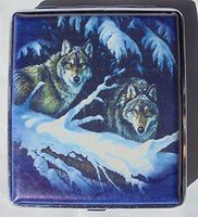 Metal Cigarette Case Wolf Design - Book Open Style - Fits Kings