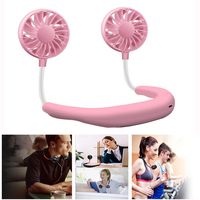 Hand Free Personal Fan, LYWHL Neck Fan Portable USB Mini Fan Headphone Design Wearable Necklace Sports Fan Cooler Fan with Dual Wind Head for Traveling Outdoor Indoor Office Room (Pink)