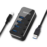 RSHTECH USB 3.0 Hub 4 Port Portable High Speed Aluminum Data Splitter with Individual On/Off Switches for iMac, MacBook Air/Pro, PC, Laptop and More(RSH-516-4W)