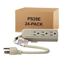 Uninex PS28E Compact Grounded 3-Outlet Power Strip ETL Listed, 1-Foot, 24-Pack