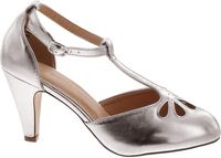 Chase & Chloe Kimmy-36 Women's Teardrop Cut Out T-Strap Mid Heel Dress Pumps,Light Silver,8