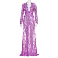 Boomboom Fashion Maternity Photography Pregnant Women Lace Long Evening Party Dress (XXL, Purple)