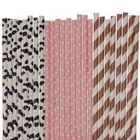 Cowgirl Paper Straw Mix - Brown Striped, Pink Polka Dots, Cow Print (100)