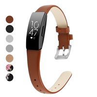 MEFEO Compatible with Fitbit Inspire Bands/Inspire HR Band, Genuine Leather Slim Soft Strap Wristbands Accessories Replacement for Fitbit Inspire Fitness Tracker (Brown, Large (6.6"-8.8"))