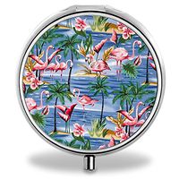 IMLONE Pill Organizer, Customized Flamingos Palm Tree Pill Boxes with 3 Components for Purse