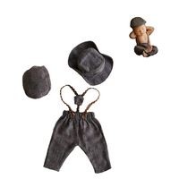 3pcs Monthly Baby Photography Outfits Newborn Boy Photo Posing Props Crochet Gentleman Rompers Cap Suit
