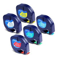 Replace DYMO LetraTag Plastic Label Tape Refills, Black on White/Yellow/Red/Green/Blue Color Combo Set, 1/2 Inch x 13 Feet Label Maker Tape for Dymo LetraTag Plus LT100H Label Printer 5-Cartridge