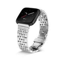Shangpule Compatible for Fitbit Versa & Versa Lite Bands, Stainless Steel Metal Replacement Strap Bracelet Wrist Band Accessories for Versa Smart Watch Women Man Large Small (Silver)